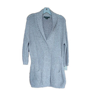 EDDIE BAUER Beige Cotton Blend Womens XL Cardigan Long Sweater with Pockets Warm